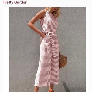 P226 Prettygarden High Neck Striped Cropped Romper